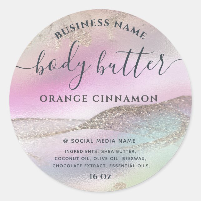 Pegatina Redonda Resumen de escritura holográfica rosa oro moderno (Anverso)