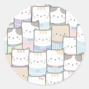 Pegatina Redonda Resumen de gato Monograma morado rosado