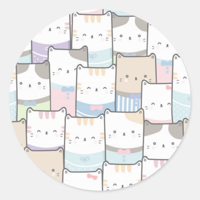 Pegatina Redonda Resumen de gato Monograma morado rosado (Anverso)