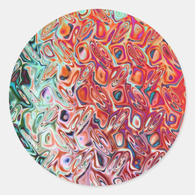 Pegatina Redonda Resumen de Gel Rojo Líquido (Anverso)