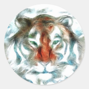 Pegatina Redonda Resumen de la cara del tigre naranja