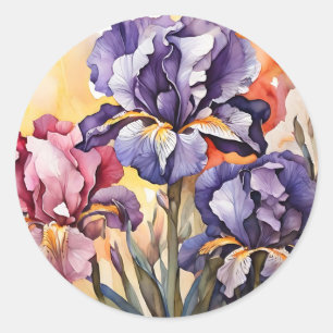 Pegatina Redonda Resumen de las flores de iris