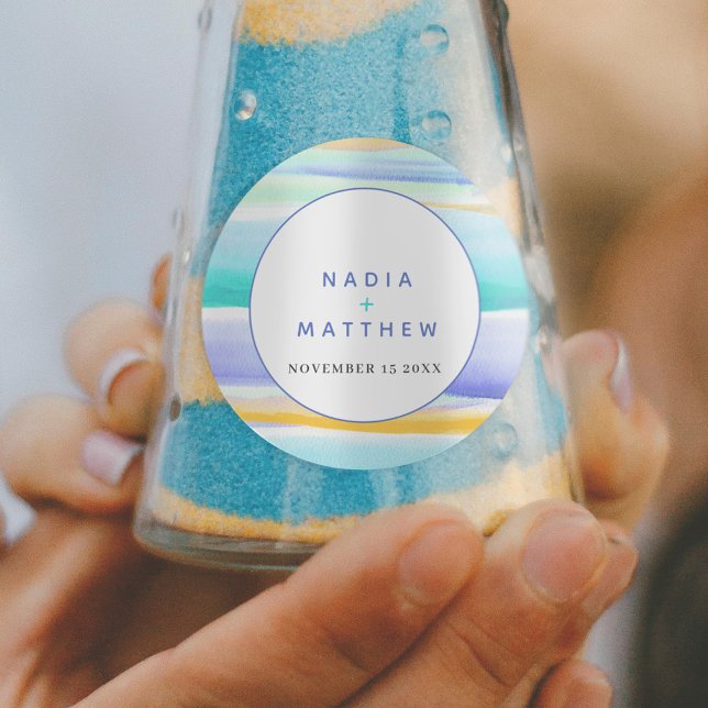 Pegatina Redonda Resumen de marea tropical azul acuático boda amari (Subido por el creador)