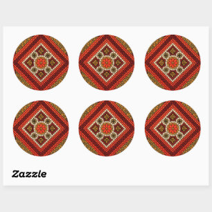 Pegatina Redonda Resumen de mosaico Arte floral rojo y marrón