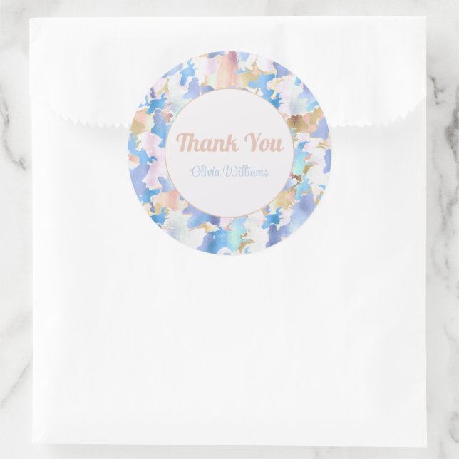 Pegatina Redonda Resumen de oro azul rosado metálico de camuflaje (Bolso)