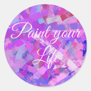 Pegatina Redonda Resumen de pinceladas de pincel de textura violeta