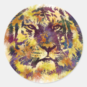Pegatina Redonda Resumen de pintura de leones