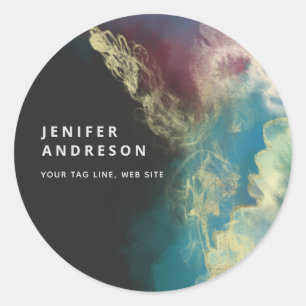 Pegatina Redonda Resumen de tinta artística contemporánea contempor