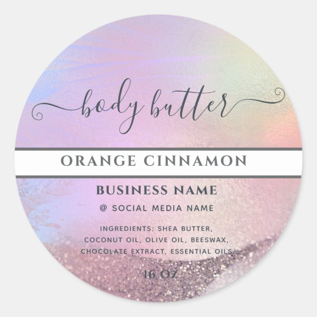 Pegatina Redonda Resumen del producto de escritura holográfica de o (Anverso)