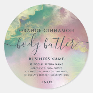 Pegatina Redonda Resumen del producto holográfico oro moderno de es