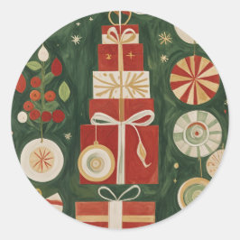 Pegatina Redonda Resumen del tapiz de Yuletide