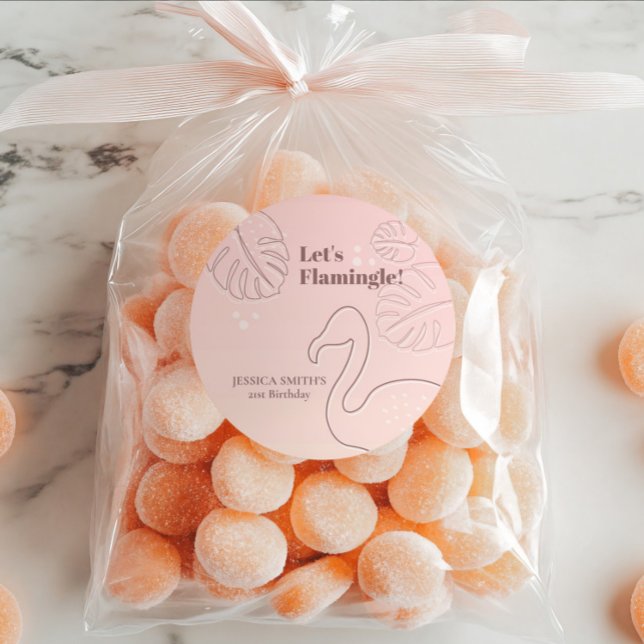 Pegatina Redonda Resumen elegante que deja a Flamingle (Ready to stand out from the crowd? Say goodbye to boring mingling and hello to flamboyant flamingle!)
