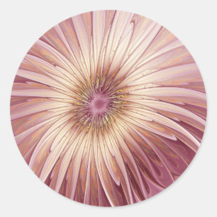 Pegatina Redonda Resumen Flor Arte Fractal y tonos de Borgoña