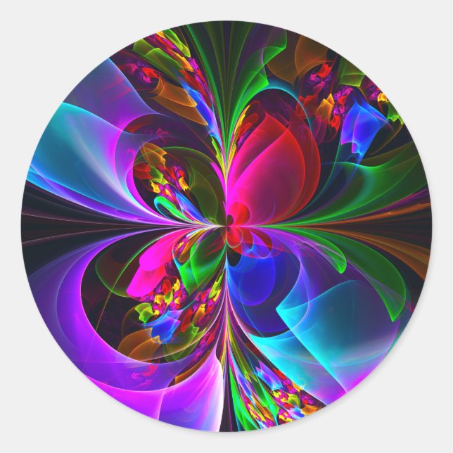 Pegatina Redonda Resumen floral moderno Patrón azul rojo del arte # (Anverso)