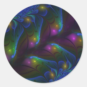 Pegatina Redonda Resumen luminoso colorido de fractal trippy modern