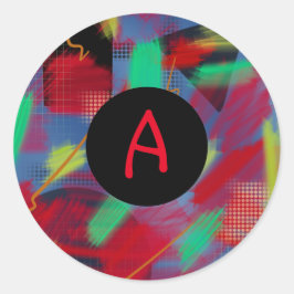 Pegatina Redonda Resumen luminoso y alegre monograma de arte digita