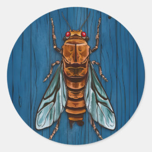 Pegatina Redonda Resumen Madera Cicadas Diseño de Arte y Textura 20
