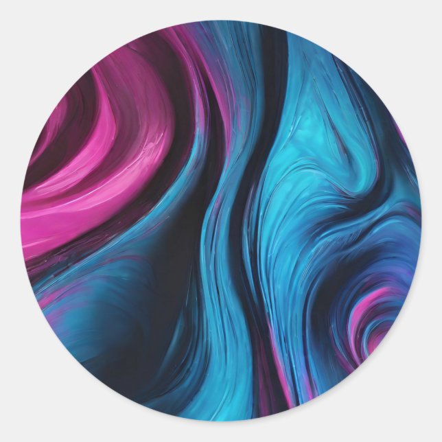 Pegatina Redonda Resumen moderno Art-Azul y Rosa fluidos- (Anverso)