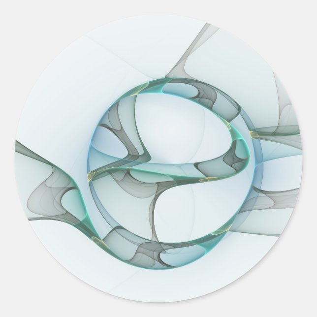 Pegatina Redonda Resumen moderno Arte fractal azul turquesa gris (Anverso)