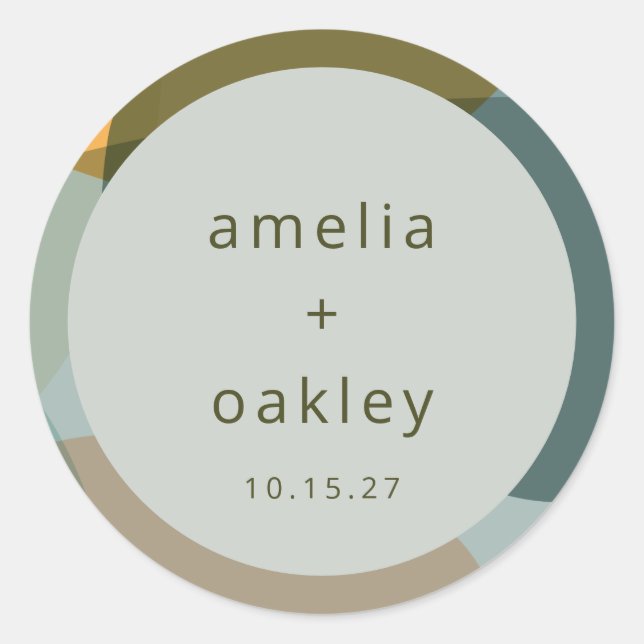 Pegatina Redonda Resumen moderno Arte Sabor Verde Boda Personalizad (Anverso)