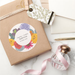 Pegatina Redonda Resumen moderno Nombres de parejas Bodas florales