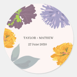 Pegatina Redonda Resumen moderno Nombres de parejas Bodas florales