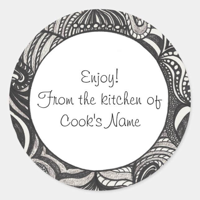 Pegatina Redonda Resumen negro de la cocina de los Pegatinas de la  (Anverso)