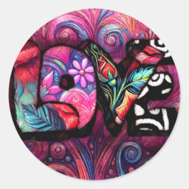 Pegatina Redonda Resumen Palabra de amor Graffiti Valentine Floral 