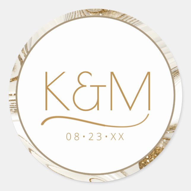 Pegatina Redonda Resumen Purpurina Strata Boda de frontera Ivory ID (Anverso)