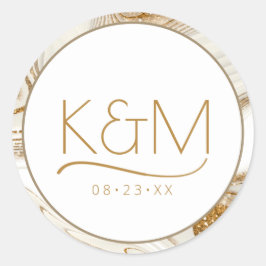 Pegatina Redonda Resumen Purpurina Strata Boda de frontera Ivory ID