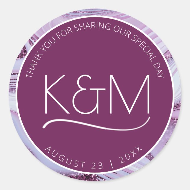 Pegatina Redonda Resumen Purpurina Strata Boda Gracias Pl ID903 (Anverso)