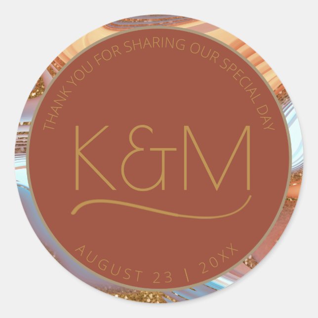 Pegatina Redonda Resumen Purpurina Strata Boda Gracias Rt ID903 (Anverso)