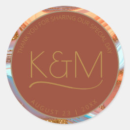 Pegatina Redonda Resumen Purpurina Strata Boda Gracias Rt ID903