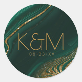 Pegatina Redonda Resumen Purpurina Strata Boda Green ID903