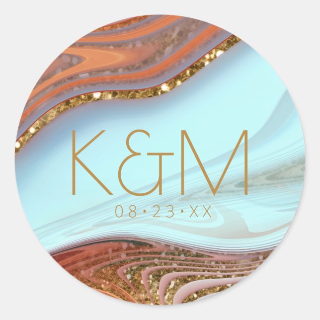 Pegatina Redonda Resumen Purpurina Strata Boda Sky Blue ID903 (Anverso)