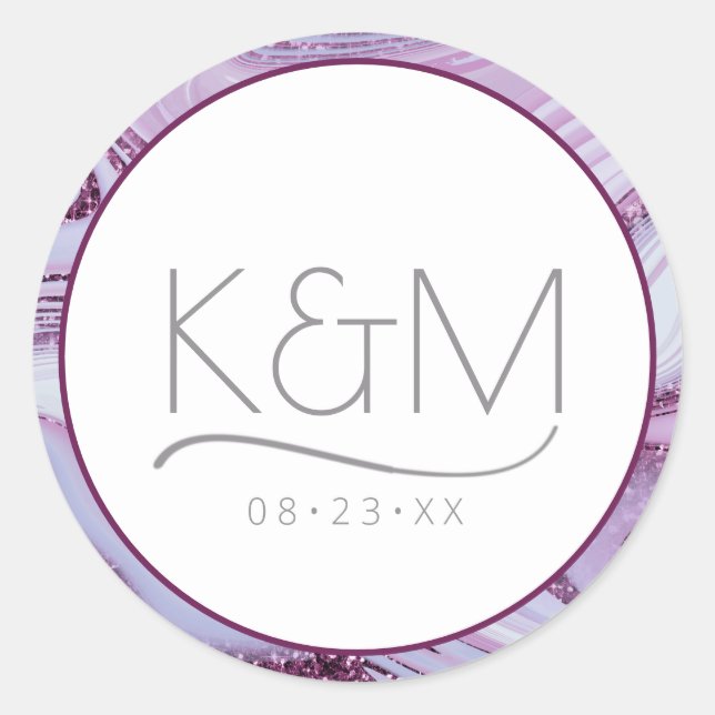 Pegatina Redonda Resumen Purpurina Strata Borde Boda Lilac ID903 (Anverso)