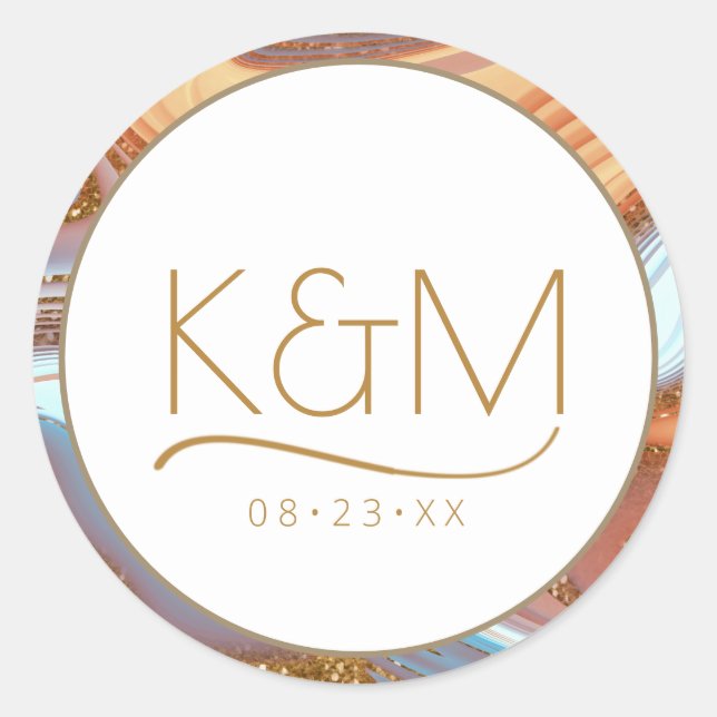 Pegatina Redonda Resumen Purpurina Strata Border Boda SW Wt ID903 (Anverso)