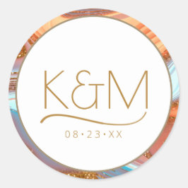 Pegatina Redonda Resumen Purpurina Strata Border Boda SW Wt ID903