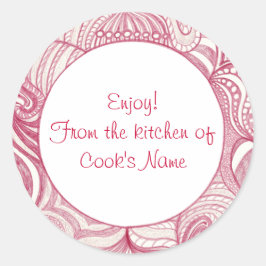 Pegatina Redonda Resumen rojo de la cocina de los Pegatinas de la t