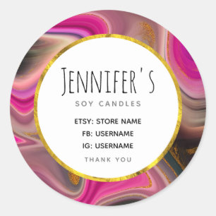 Pegatina Redonda Resumen rosa y negro con el negocio de los Swirls