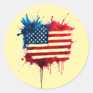 Pegatina Redonda Resumen Splash Bandera Americana