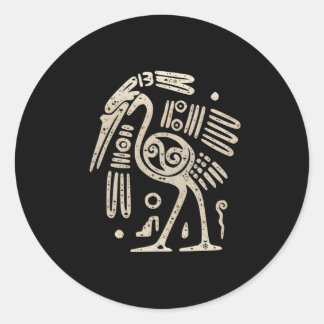 Pegatina Redonda Resumen tribal antiguo de la grúa de la garza de l