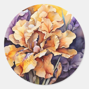 Pegatina Redonda Resumen Vibrante Iris Floral
