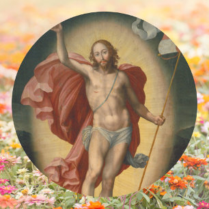 Pegatina Redonda Resurrección católica cristiana de la Pascua de Je