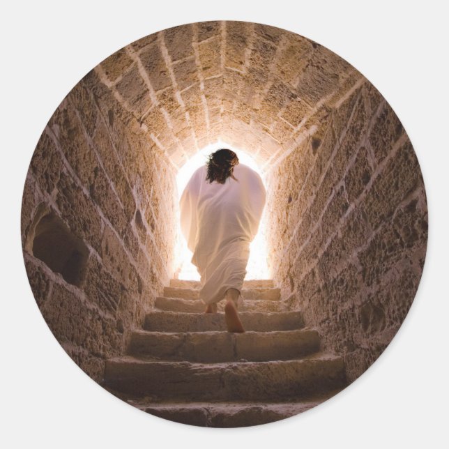 Pegatina Redonda Resurrección de pegatinas de Jesucristo (Anverso)