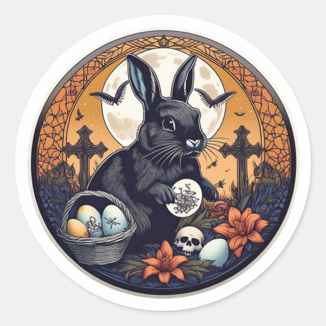 Pegatina Redonda Resurrección gótica (Anverso)