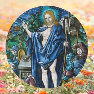 Pegatina Redonda Resurrección religiosa católica de Pascua