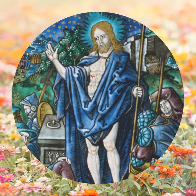Pegatina Redonda Resurrección religiosa católica de Pascua (Religious Christian Catholic Easter Resurrection of Jesus Christ is Risen Classic Round Sticker)