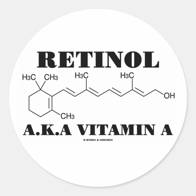 Pegatina Redonda Retinol A.K.A. Vitamina A (Molécula Retinol) (Anverso)
