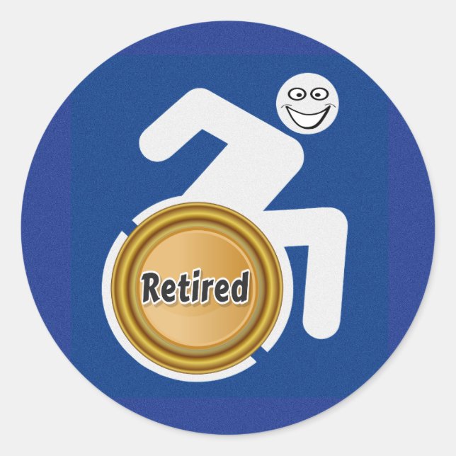 Pegatina Redonda Retirado y con discapacidad (Anverso)